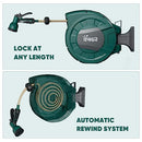 Retractable Garden Hose Reel -1/2 in x 100 ft Wall Mounted Water Hose Reel Outdoor Organizer for Garden Watering, Include Sprayer & 9 Pattern Nozzle, Auto Rewind/Any Length Lock/ 180°Swivel Bracket