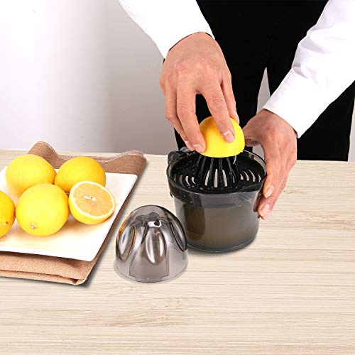 Citrus Juicer, Sunhanny Orange Lemon Manual Hand Squeezer, Anti-Slip Lid Rotation Reamer Lime Press, 17-Ounce Capacity, Transparent Black