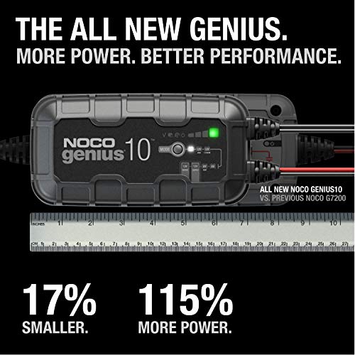 NOCO GENIUS10AU, 10A Smart Battery Charger, 6V and 12V Portable Car Battery Charger, Battery Maintainer, Trickle Charger and Desulfator for Automotive, Motorcycle, Motorbike, AGM and Lithium Batteries