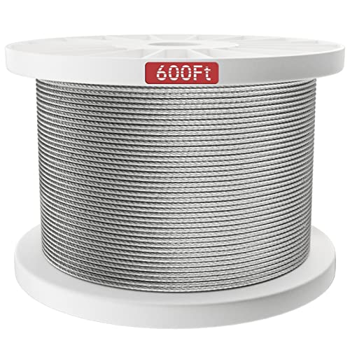 Muzata 316 Stainless Aircraft Steel Wire Rope Cable for Railing,Decking,DIY Balustrade,1/8Inch,7x7,600Feet WR02,Series WP1 WM1