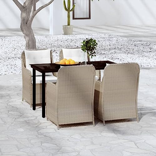 vidaXL 5-Piece Modern Garden Dining Set in Brown, Solid Acacia Wood Table and PE Rattan Chairs, Weather-Resistant Outdoor Furniture