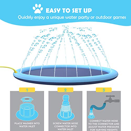 Flyboo Splash Sprinkler Pad for Dogs Kids,59’’ Thicken Dog Pool with Sprinkler,Pet Outdoor Play Water Mat Toys for Dogs Cats and Kiddie