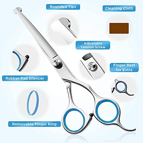 Dog Grooming Scissors Set, Safety Round Blunt Tip Grooming Tools, Professional Curved,Thinning,Straight Scissors with Comb,Grooming Shears for Dogs and Cats.