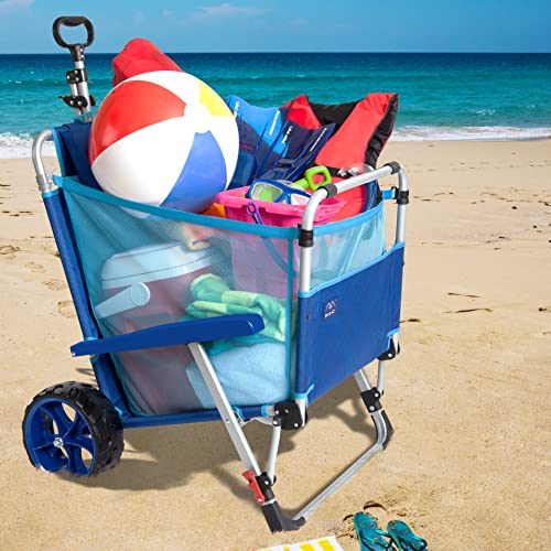 Mac Sports 2-in-1 Beach Day Folding Lounge Chair+Cargo Cart for Outdoors Sunbathing | Sun Chair, Tanning Chair, Portable, Lightweight, Lounger for Patio, Collapsible with All-Terrain Wheels | Blue