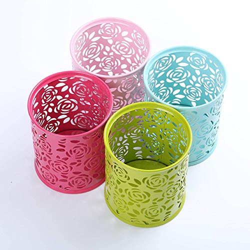 1 P C Metal Hollow Rose Flower Design Cylinder Pen Pencil Pot Holder Storage Pen Case Office Stationary Supplies