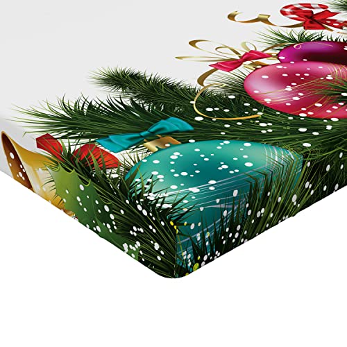 Ambesonne Christmas Fitted Sheet, Happy New Year Greeting Celebrations with Holly Garland Design, Soft Decorative Fabric Bedding All-Round Elastic Pocket, Queen Size, Maroon Green