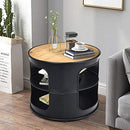 End Side Table, 3-Tier Round Coffee Table with 2 Storage Shelves, Industrial Vintage Style, Iron Frame & Wood Desktop, Nightstand Unit Desk Bedside Table for Living Room & Bedroom & Balcony, Black