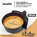 akulife Air Fryer 100 Pcs Round Paper Liners Disposable Large for 5 to 8 Qt Basket, 8.9 inch Unbleached Non-Stick Oil-Proof Parchment Paper