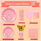 Pink & Gold Party Tableware Set, 193pcs Pink Dot Tableware Set - Pink and Gold Paper Plates Cups Napkins & Pink Gold Polka Dot Tablecloth etc Pink and Gold Party Supplies Tableware