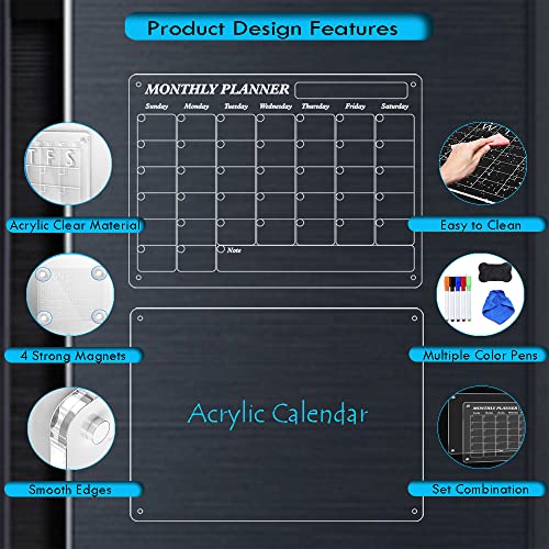 Acrylic Calendar Fridge Magnetic Blank 2023 Planner Kit Dry Erase Clear Calendar Board for Refrigerator Reusable Magnetic Planner Whiteboard Includes 5 Markers, Eraser, Clean Cloth