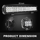 DOT 20Inch 126W LED Light Bar Flood Spot Combo Beam Off Road+2X 4inch 18W Spot Driving Fog Lights Work Cube Pods for Trucks F150 Pioneer Polaris Can Am x3 maveric Wrangler ATV UTV SUV 4WD Boat Pickup