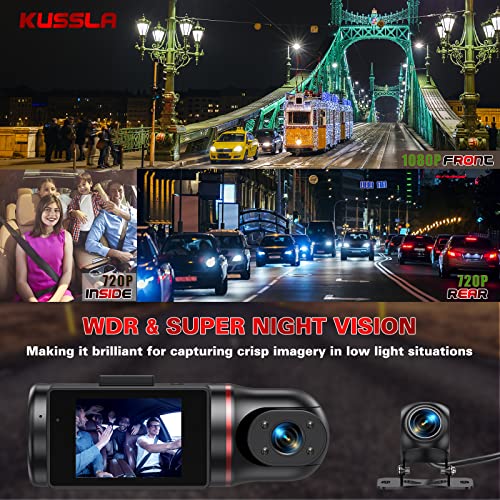 Dash Cam Front and Rear Inside 3 Channel Dashcam for Cars 1080P Dash Camera Adjustable Lens 3 Ways Triple Car Electronics w 32GB card G-sensor Parking Monitor Loop Recording Night Vision