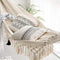 Macrame Cotton Camping Boho Hammock Woven Hanging Rope Chair Porch Swing with Crochet Fringe for Balcony Backyard Patio Garden Pool Outdoor and Indoor Natural White