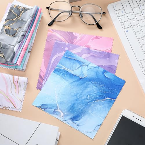 20 Pcs Microfiber Cleaning Cloth Cute Marble Design Microfiber Cloth Soft Multicolor Glasses Cleaner Cloth for Eyeglasses Camera Lens Cell Phone Screens Glasses, 6 x 6 Inches