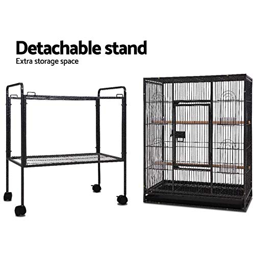 i.Pet Bird Cage 64 x 42 x 144cm Large Guinea Pig Pet Birds Parrot Ferret Cages Aviary Budgie Finch Canary Stand Toys,Black 2 Perch with Wheel + Slide-Out Removable Tray