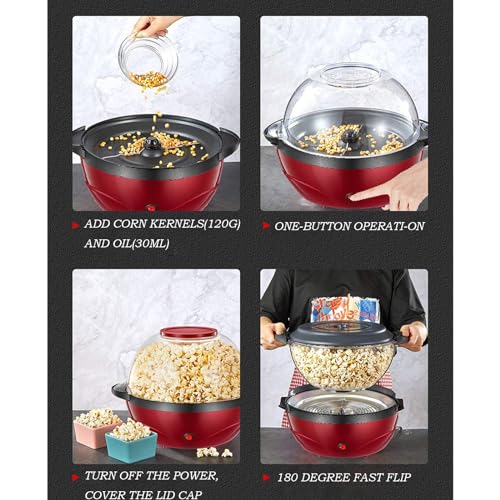 Popcorn Machine, 2 in 1 Popcorn Popper maker, 6 Quart/24 Cup, Nonstick Plate, 850W Electric Stirring with Quick-Heat Technology, Cool Touch Handles, Thicken Transparent Cover, Dishwasher Safe
