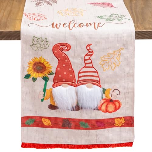 Fall Decoration Linen Table Runner, Fall Harvest Vintage Kitchen Dining Table Decoration for Indoor Outdoor Home Party (Fall 72x13 ZR)