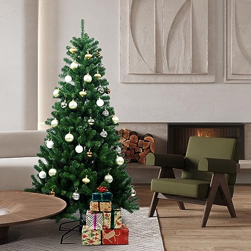 6ft Christmas Tree,Maylaviu Artificial Xmas Tree with Automatic Open,Premium Hinged pop up Pencil Christmas Pine Tree，Memory Miracle Tree，Holiday Festival Decoration Tree for Home, Office, Party