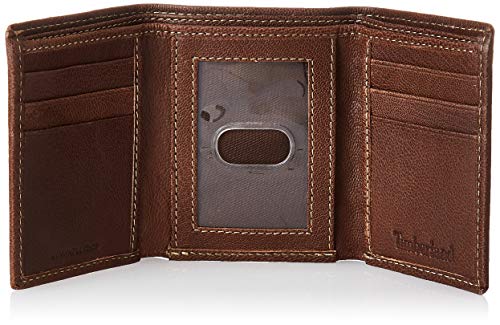 Timberland Men's Genuine Leather RFID Blocking Trifold Security Wallet, Brown, One Size