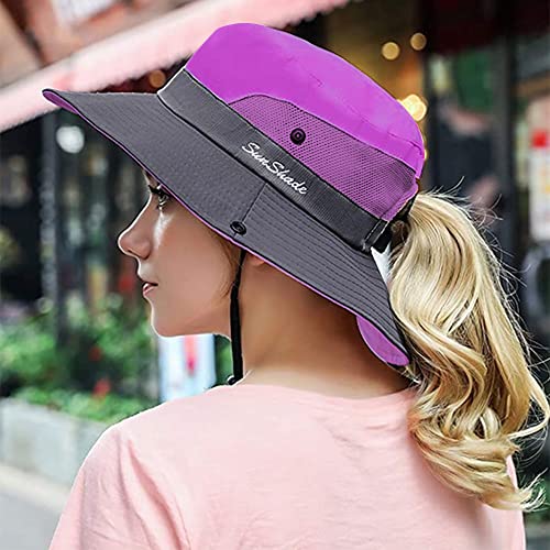 AutoWT Sun Hat for Women, UPF 50 + UV Protection Wide Brim Bucket Hat Adjustable Cap for Summer Fishing, Hiking, Camping, Garden, Farming, Outdoor Exercise (Purple)