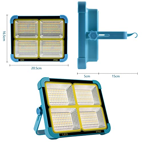 100 W LED Construction Spotlight, Solar Rechargeable, Battery-Powered Work Spotlight, Portable Camping Lamp with 16500 mAh Power Bank, 10000 Lumens for Construction Site, Garage