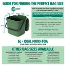 All-Green 6 Litre x 50 Compostable Bags - Kitchen Caddy Liners - Food Waste Bin Liners - EN 13432-6L Bags with Composting Guide