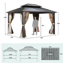 YITAHOME 10x12 ft Double Roof Canopy Gazebo with Netting and Shaded Curtains, Outdoor Gazebo 2-Tier Hardtop Galvanized Iron Aluminum Frame Garden Tent for Patio, Backyard, Deck and Lawns