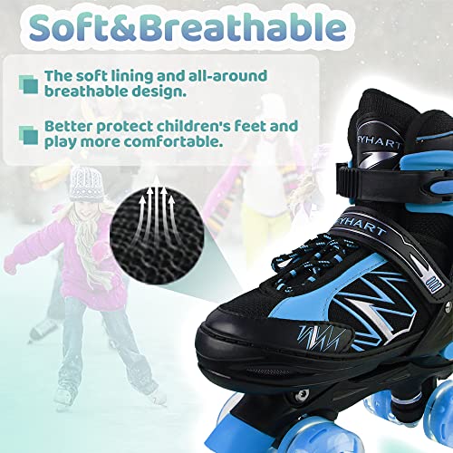 LIRENGUI Roller Skates for Boys, Girls Roller Skates for Kids Boys with All Wheels Lighting Up, Outdoors Indoors Adjustable Roller Skates for Black n Blue (Size 4-7)