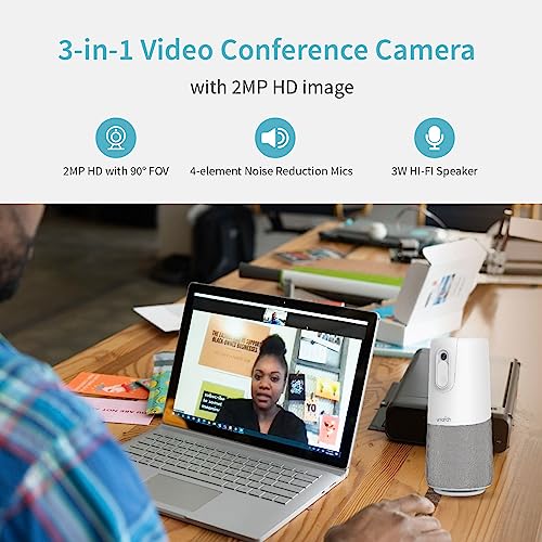 Uniarch Conference Webcam with Speaker & Microphone, Portable Conference Camera, All-in-1 Wide-Angle 90° Camera for HD1080P Video Call, 16ft Voice Pickup, Sliding Privacy Protection Cover