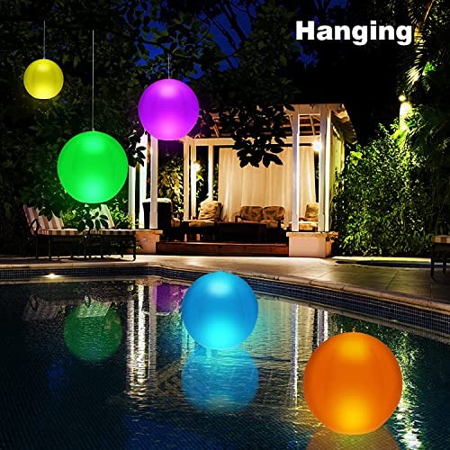 QOCNAM Solar Floating Pool Lights, 14In Led Pool Lights with Remote Control,IP68 Full Waterproof Floating Pool Light Balls 16 Color Changing Hot Tub Lights & Pool Ball Light（Set of 2）