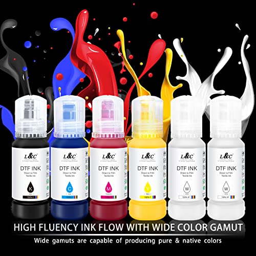 L&C DTF Ink for EPSON ET 8550, DTF Transfer Ink Refill for epson et-8550 D570 R1390 DTF Printers, Heat Transfer Printing Ink Set 100ml X 6