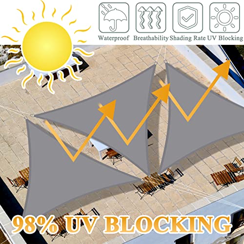 Teynewer Sun Shade Sail Triangle 2x2x2m Waterproof Shade Sail for Outdoor Garden Patio Party 98% UV Block Sunscreen Awning Canopy Sunsail with Free Rope, Light Grey