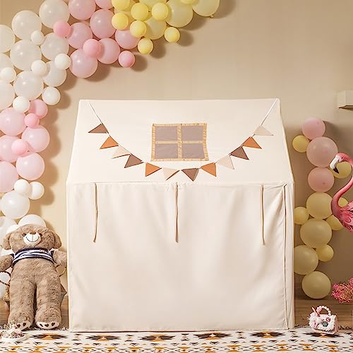 Kids Play Tent with Mat - Kids Tents Indoor Canvas Play Tent Large Playhouse Tent Kids Tent 3 Windows Castle Fairy Tent for Boys