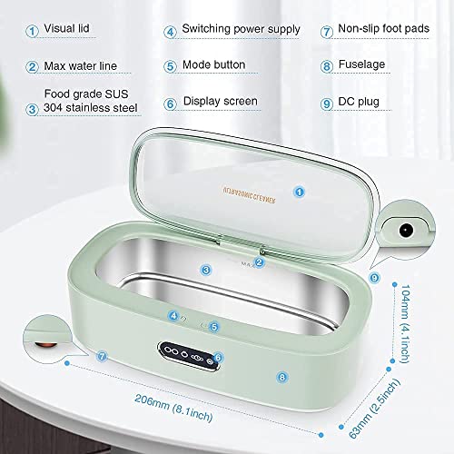 Ultrasonic Jewelry Cleaner, 50W Ultrasonic Cleaner Machine, Ultrasonic Glasses Cleaner with Digital Timer,Holder,47kHz Professional Sonic Jewelry Cleaner for Eye Glasses,Ring,Earring, Necklaces