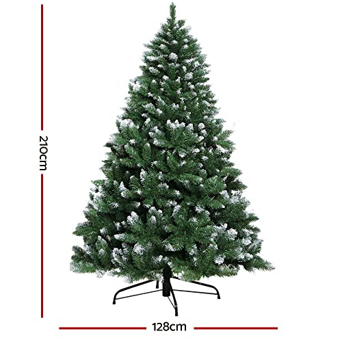 Jingle Jollys Christmas Tree 2.1m Snowy Xmas Trees, Decorations Holiday Party Gift Home Garden Store Decor, 7ft Snow Frosted 1000 Tips Easy Assembly Indoor Outdoor