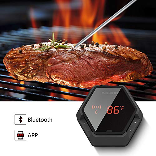 Inkbird IBT-6XS Bluetooth Wireless Grill Thermometer for Smokers，6 Probes Digital Oven BBQ Thermometer, Rechargeable Battery, Timer, Alarm for Kitchen, Food, 150ft Meat Thermometer for Grilling, Black