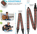 Guitar Strap, Electric Acoustic Guitar Bass Straps with Leather Ends and Pick Pocket, Adjustable Electric Guitar Strap for Bass Ukulele Acoustic Cotton Jacquard Embroidered Design 2" Width, Red