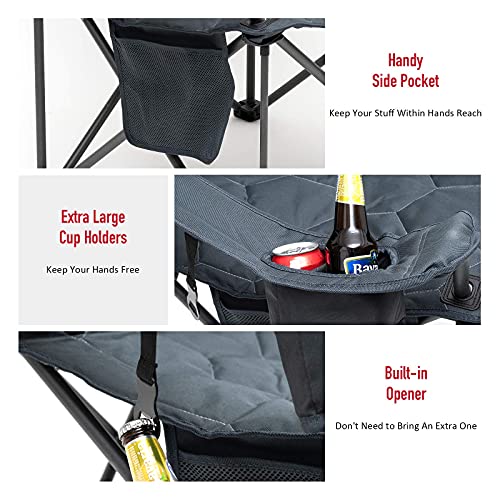SUNNYFEEL Oversized Folding Camping Chair, Heavy Duty Supports 300 LBS, Portable Chairs for Outdoor Lawn Beach Camp Picnic, Padded Gray