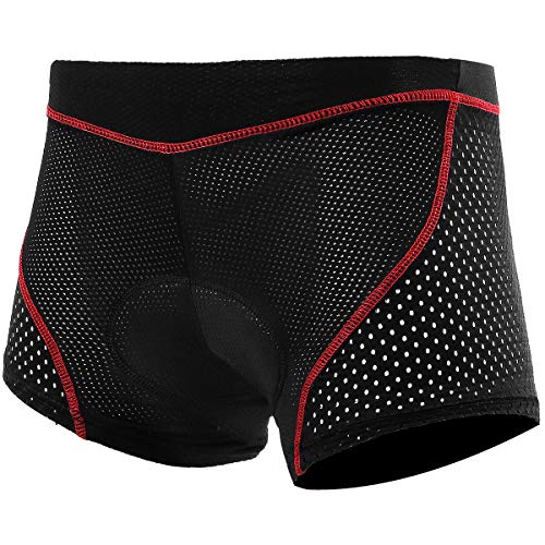 X-TIGER Men's Cycling Underwear Shorts 5D Padded Gel,MTB Biking Shorts Pants with Breathable,Adsorbent Design, Mens, Black-Red, Asia XL=US L