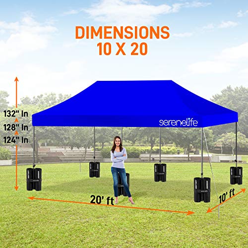 SereneLife Pop Up Canopy Tent 10x20 - Commercial Instant Shelter Foldable/Collapsible Sun Shade Canopy Pop Up Tent w/Waterproof Tent Top, Portable Carry Bag & Sand Bag SLGZ20BU (Navy Blue)
