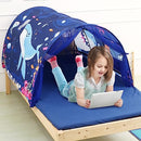 Lucky castle Bed Tent for Kids Toddler Foldable Game House Children Play Tents Breathable Cottage Combination Sleeping Canopy Playhouse Double Net Curtain with Storage Bag, Ocean,(bed tent-ocean)