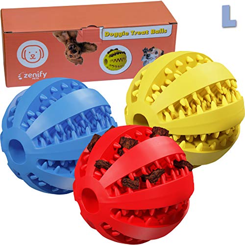 Zenify Puppy Toys Dog Toy Food Treat Interactive Puzzle Ball for Tooth Teething Chew Fetch Tennis Training Boredom Behaviour Dispensing Stimulation for Dogs & Puppies (Multi Pack Large)