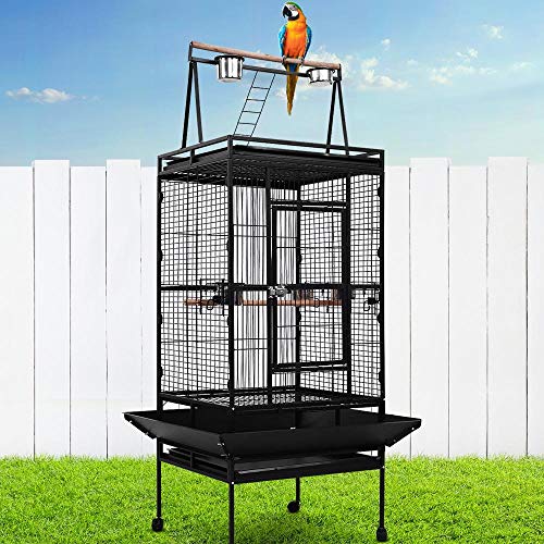 i.Pet Bird Cage 81 x 76 x 173cm Large Guinea Pig Pet Birds Parrot Ferret Cages Aviary Budgie Finch Canary Stand Toys,Black 2 Perch with Wheel + Slide-Out Removable Tray and Top