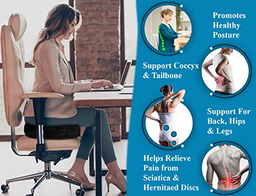 Orthopedic Seat Cushion Coccyx Extra Large Memory Foam Gel Sitting Pillow for Back Pain, Sciatica and Tailbone Relief - Perfect Fit for Office and Kitchen Chair, Wheelchair, Car, Truck (XL-Black)