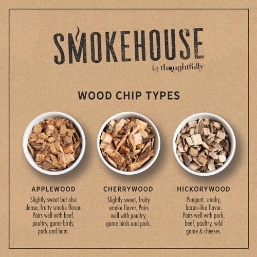 Smokehouse by Thoughtfully, Smoking BBQ Grill Gift Set, Includes All Natural Wood Chips, Stainless Steel Smoker Box, BBQ Sauce and Rubs, Thermometer, Tongs and Grill Guide