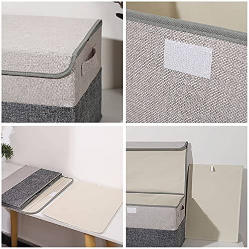 2 Pack Foldable Storage Cube Bins Boxes with Lids and Handles Baskets Linen Organizers Stackable Box Clothing for Laundry Nursery Closet Toys Shelves Clothes Bag Container 29L, TOJUNE (Gray + Beige)