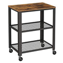 VASAGLE Serving Cart, 3-Tier Bar Cart on Wheels with Storage and Steel Frame, Rustic Brown ULRC78X, 15.7 x 23.6 x 30.6 Inches