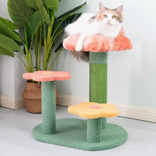 Cat Scratching Post, Mushroom Claw Scratcher Pole Natural Sisal Rope Scratching Board for Indoor Kitten Training Interactive Toys Activity Center Small Cats Tree Climbing Tower House Accessories (Flower cat Tree)