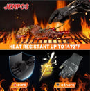 JENPOS BBQ Gloves - 1472°F Thicken Heat Resistant Gloves w/S-Hook 14 in Kitchen Oven Mitts Waterproof Grill Gloves Oil Resistant Grilling Gloves Cooking Gloves for Turkey Fryer/Baking/Oven/Smoker