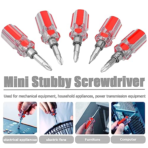 Bestgle 5 Pcs Stubby Screwdriver Set, Phillips and Flat Head Screwdriver Portable 2-in-1 Screwdriver Set Sewing Machine Ultra Short Screwdriver Tool